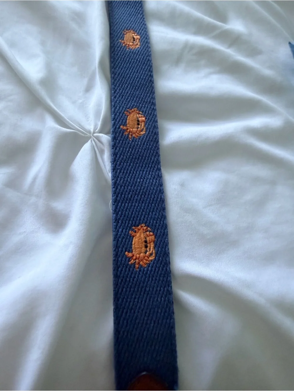 J. McLaughlin Navy Woven Belt with Orange Crab Embroidery- kids L